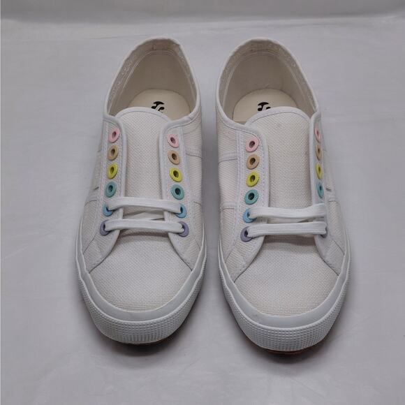 Superga Womens Sneakers Size 10 White Canvas Rainbow Eyelet Low Top Tennis Shoes - Picture 4 of 11